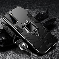 Coque Contour Silicone et Plastique Housse Etui Mat avec Magnetique Support Bague Anneau T06 pour Samsung Galaxy S21 5G Noir