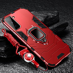 Coque Contour Silicone et Plastique Housse Etui Mat avec Magnetique Support Bague Anneau T06 pour Samsung Galaxy S21 5G Rouge