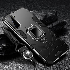 Coque Contour Silicone et Plastique Housse Etui Mat avec Magnetique Support Bague Anneau T06 pour Samsung Galaxy S25 5G Noir