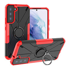 Coque Contour Silicone et Plastique Housse Etui Mat avec Magnetique Support Bague Anneau T08 pour Samsung Galaxy S21 FE 5G Rouge