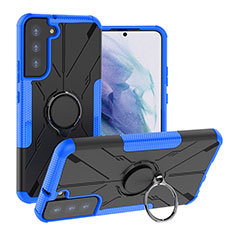 Coque Contour Silicone et Plastique Housse Etui Mat avec Magnetique Support Bague Anneau T08 pour Samsung Galaxy S21 Plus 5G Bleu