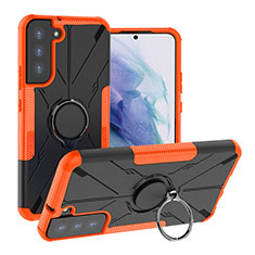 Coque Contour Silicone et Plastique Housse Etui Mat avec Magnetique Support Bague Anneau T08 pour Samsung Galaxy S22 5G Orange