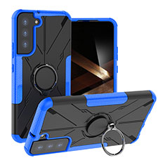 Coque Contour Silicone et Plastique Housse Etui Mat avec Magnetique Support Bague Anneau T08 pour Samsung Galaxy S24 Plus 5G Bleu