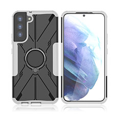 Coque Contour Silicone et Plastique Housse Etui Mat avec Magnetique Support Bague Anneau T09 pour Samsung Galaxy S21 5G Gris