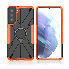 Coque Contour Silicone et Plastique Housse Etui Mat avec Magnetique Support Bague Anneau T09 pour Samsung Galaxy S21 5G Orange