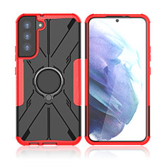 Coque Contour Silicone et Plastique Housse Etui Mat avec Magnetique Support Bague Anneau T09 pour Samsung Galaxy S22 5G Rouge