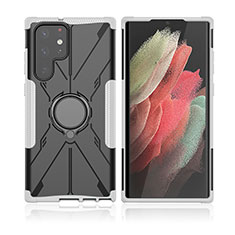 Coque Contour Silicone et Plastique Housse Etui Mat avec Magnetique Support Bague Anneau T09 pour Samsung Galaxy S23 Ultra 5G Gris