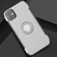 Coque Contour Silicone et Plastique Housse Etui Mat avec Magnetique Support Bague Anneau Y01 pour Apple iPhone 11 Argent