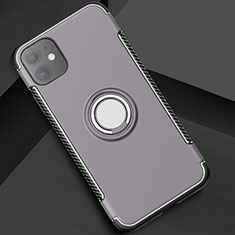 Coque Contour Silicone et Plastique Housse Etui Mat avec Magnetique Support Bague Anneau Y01 pour Apple iPhone 11 Gris