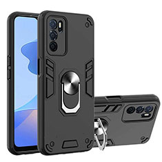 Coque Contour Silicone et Plastique Housse Etui Mat avec Magnetique Support Bague Anneau Y01B pour Oppo A16 Noir