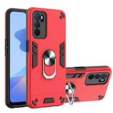 Coque Contour Silicone et Plastique Housse Etui Mat avec Magnetique Support Bague Anneau Y01B pour Oppo A16 Rouge