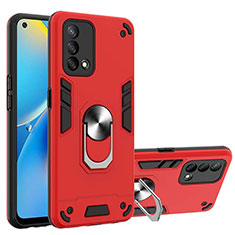 Coque Contour Silicone et Plastique Housse Etui Mat avec Magnetique Support Bague Anneau Y01B pour Oppo A95 4G Rouge