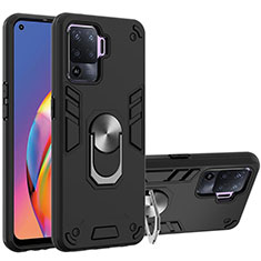 Coque Contour Silicone et Plastique Housse Etui Mat avec Magnetique Support Bague Anneau Y01B pour Oppo Reno5 F Noir