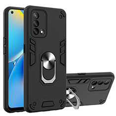 Coque Contour Silicone et Plastique Housse Etui Mat avec Magnetique Support Bague Anneau Y01B pour Oppo Reno6 Lite Noir