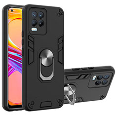 Coque Contour Silicone et Plastique Housse Etui Mat avec Magnetique Support Bague Anneau Y01B pour Realme 8 Pro Noir