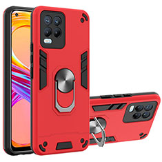 Coque Contour Silicone et Plastique Housse Etui Mat avec Magnetique Support Bague Anneau Y01B pour Realme 8 Pro Rouge