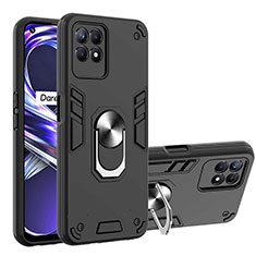 Coque Contour Silicone et Plastique Housse Etui Mat avec Magnetique Support Bague Anneau Y01B pour Realme 8i Noir