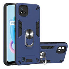 Coque Contour Silicone et Plastique Housse Etui Mat avec Magnetique Support Bague Anneau Y01B pour Realme C11 (2021) Bleu