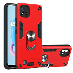 Coque Contour Silicone et Plastique Housse Etui Mat avec Magnetique Support Bague Anneau Y01B pour Realme C20 Rouge