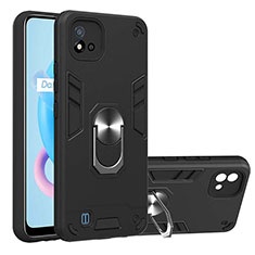 Coque Contour Silicone et Plastique Housse Etui Mat avec Magnetique Support Bague Anneau Y01B pour Realme C20A Noir