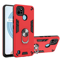 Coque Contour Silicone et Plastique Housse Etui Mat avec Magnetique Support Bague Anneau Y01B pour Realme C21 Rouge