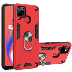 Coque Contour Silicone et Plastique Housse Etui Mat avec Magnetique Support Bague Anneau Y01B pour Realme Narzo 20 Rouge