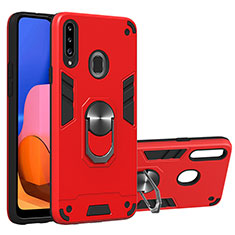 Coque Contour Silicone et Plastique Housse Etui Mat avec Magnetique Support Bague Anneau Y01B pour Samsung Galaxy A20s Rouge