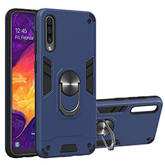 Coque Contour Silicone et Plastique Housse Etui Mat avec Magnetique Support Bague Anneau Y01B pour Samsung Galaxy A50 Bleu