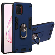 Coque Contour Silicone et Plastique Housse Etui Mat avec Magnetique Support Bague Anneau Y01B pour Samsung Galaxy A81 Bleu