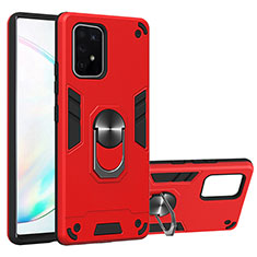 Coque Contour Silicone et Plastique Housse Etui Mat avec Magnetique Support Bague Anneau Y01B pour Samsung Galaxy A91 Rouge