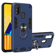 Coque Contour Silicone et Plastique Housse Etui Mat avec Magnetique Support Bague Anneau Y01B pour Samsung Galaxy M21 Bleu