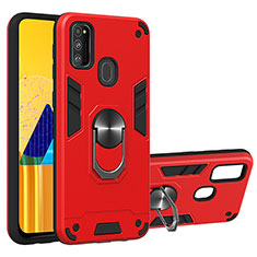 Coque Contour Silicone et Plastique Housse Etui Mat avec Magnetique Support Bague Anneau Y01B pour Samsung Galaxy M30s Rouge