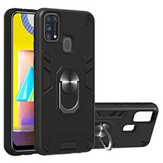 Coque Contour Silicone et Plastique Housse Etui Mat avec Magnetique Support Bague Anneau Y01B pour Samsung Galaxy M31 Noir