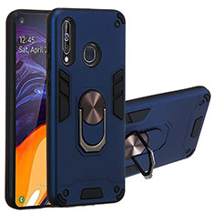 Coque Contour Silicone et Plastique Housse Etui Mat avec Magnetique Support Bague Anneau Y01B pour Samsung Galaxy M40 Bleu