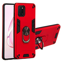 Coque Contour Silicone et Plastique Housse Etui Mat avec Magnetique Support Bague Anneau Y01B pour Samsung Galaxy Note 10 Lite Rouge