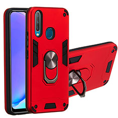 Coque Contour Silicone et Plastique Housse Etui Mat avec Magnetique Support Bague Anneau Y01B pour Vivo Y3 Rouge