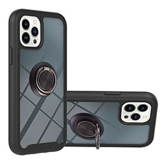 Coque Contour Silicone et Plastique Housse Etui Mat avec Magnetique Support Bague Anneau YB1 pour Apple iPhone 14 Pro Noir