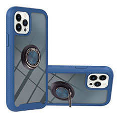 Coque Contour Silicone et Plastique Housse Etui Mat avec Magnetique Support Bague Anneau YB1 pour Apple iPhone 15 Pro Max Bleu