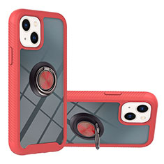 Coque Contour Silicone et Plastique Housse Etui Mat avec Magnetique Support Bague Anneau YB1 pour Apple iPhone 15 Rouge