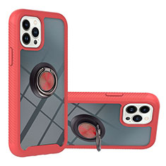 Coque Contour Silicone et Plastique Housse Etui Mat avec Magnetique Support Bague Anneau YB1 pour Apple iPhone 16 Pro Rouge