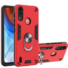 Coque Contour Silicone et Plastique Housse Etui Mat avec Magnetique Support Bague Anneau YB1 pour Motorola Moto E7 Power Rouge