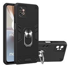 Coque Contour Silicone et Plastique Housse Etui Mat avec Magnetique Support Bague Anneau YB1 pour Motorola Moto G32 Noir