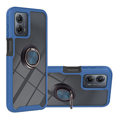 Coque Contour Silicone et Plastique Housse Etui Mat avec Magnetique Support Bague Anneau YB1 pour Motorola Moto G53y 5G Bleu