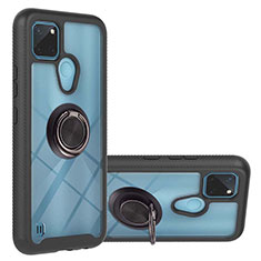 Coque Contour Silicone et Plastique Housse Etui Mat avec Magnetique Support Bague Anneau YB1 pour Realme C25Y India Noir