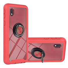 Coque Contour Silicone et Plastique Housse Etui Mat avec Magnetique Support Bague Anneau YB1 pour Samsung Galaxy A01 Core Rouge