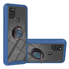 Coque Contour Silicone et Plastique Housse Etui Mat avec Magnetique Support Bague Anneau YB1 pour Samsung Galaxy A21s Bleu