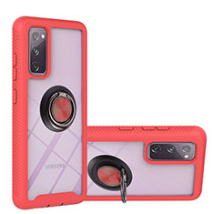 Coque Contour Silicone et Plastique Housse Etui Mat avec Magnetique Support Bague Anneau YB1 pour Samsung Galaxy S20 FE 4G Rouge