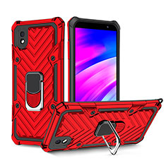 Coque Contour Silicone et Plastique Housse Etui Mat avec Magnetique Support Bague Anneau YF1 pour Samsung Galaxy A01 Core Rouge