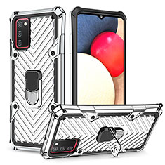 Coque Contour Silicone et Plastique Housse Etui Mat avec Magnetique Support Bague Anneau YF1 pour Samsung Galaxy A02s Argent