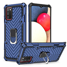 Coque Contour Silicone et Plastique Housse Etui Mat avec Magnetique Support Bague Anneau YF1 pour Samsung Galaxy A02s Bleu